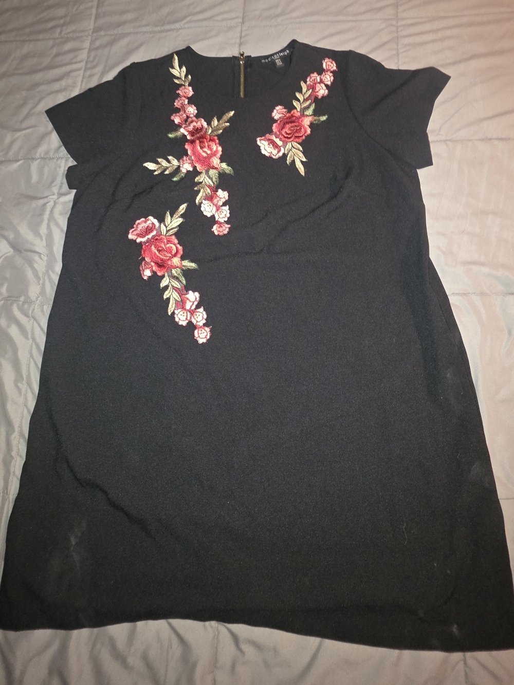 madison leigh Black Tunic with Red Rose Embroidery